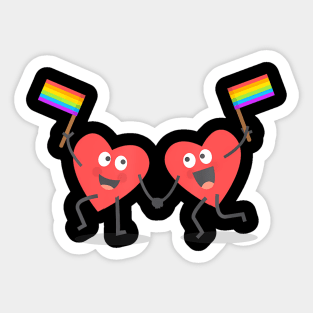 Cute Hearts Waving Flags LGBT Sticker